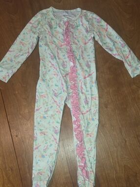 SweetHoney Footless One-Piece Pajamas with Pink Ruffle Zip